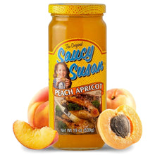 Saucy Susan Peach Apricot sauce jar with fresh fruit, 19 oz, perfect for grilling and snacks