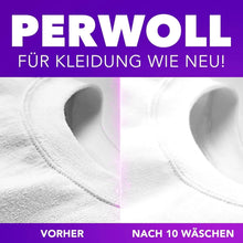 Perwoll laundry detergent before and after 10 washes, restores clothes like new