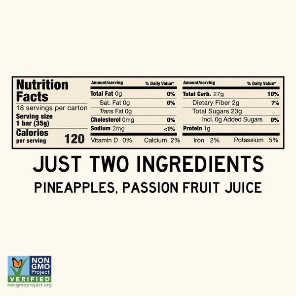 South Forty Pineapple Passion Bar Nutrition Facts - 2 Ingredients, 0g Added Sugar, Non-GMO Verified