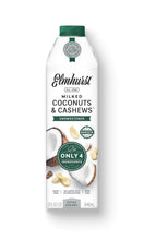 Elmhurst unsweetened plant-based milk made with coconuts & cashews, dairy-free, barista approved, only 4 ingredients