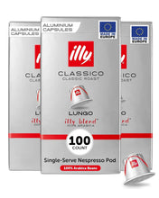 Illy Classico Lungo aluminum Nespresso coffee pods 100 count, 100% Arabica, made in Europe