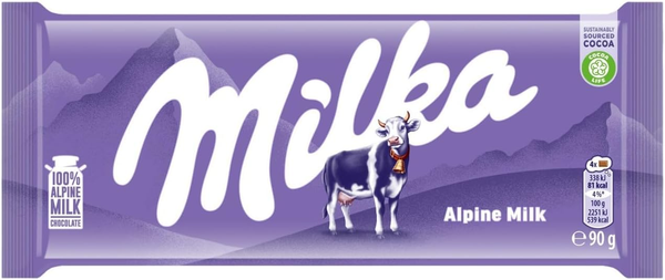 Milka Alpine Milk Chocolate Bar, 100% Alpine Milk, 3.17 oz (90g)