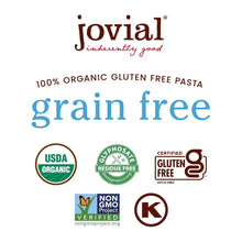 Organic gluten free grain free pasta with USDA Organic, Non-GMO, and gluten free certifications.