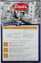 Streit's Manhattan Matzo Balls recipe box with vintage store scene, cooking instructions, and ingredients list