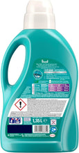 Perwoll Renew laundry detergent bottle, 1.35L, for sport & functional wear, with dosage guide and safety info