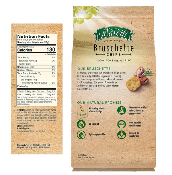Maretti Oven Baked Bruschette Chips, Slow Roasted Garlic, 5 oz (142g), All Natural, No Artificial Colors