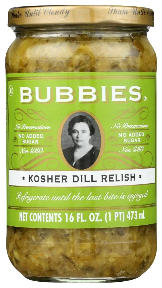 Bubbies Kosher Dill Relish, 16 fl oz (1 PT / 473mL), Fermented, Non-GMO, Gluten Free