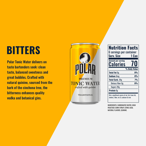 Polar Premium Tonic Water Traditional, Crafted with Quinine, 7.5 fl oz Cans