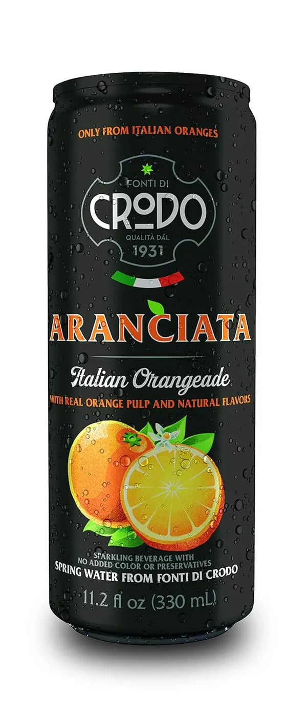 Fonti di Crodo Aranciata Italian Orangeade with real orange pulp, natural flavors, and spring water in a chilled can
