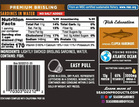 Season Brand Premium Brisling Sardines in Water No Salt Added – 3.75 oz