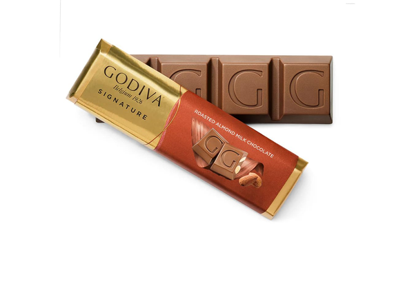Godiva Chocolatier Milk Chocolate Almond Bar, Roasted Almond, Belgium 1926, 1.5 oz (43g)