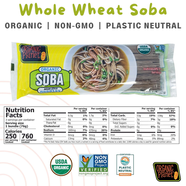 Organic Planet Organic Soba Asian-Style Noodles, 8 oz (227g) – Whole Wheat & Buckwheat, USDA Organic, Non-GMO