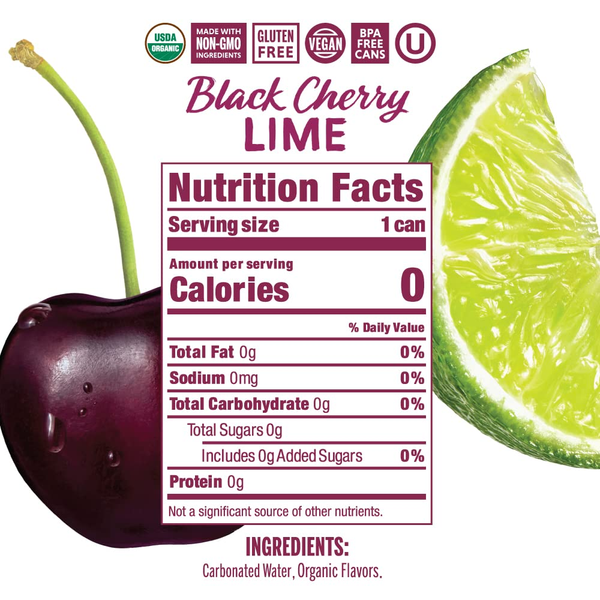 Nixie Sparkling Water Black Cherry Lime, 12 fl oz Can, 0 Calories, USDA Organic