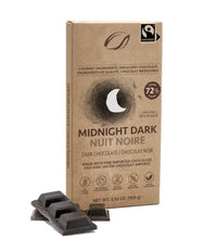 Midnight Dark 72% cocoa fairtrade organic dark chocolate bar, gluten-free, vegan, no nuts or soy, imported gourmet snack