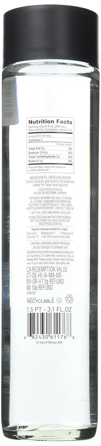 VOSS Sparkling Artesian Water 800ml Glass Bottle | Single & Pack