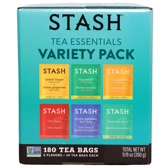 Stash Tea Essentials Variety Pack, 180 Tea Bags (6 Flavors × 30 Each)