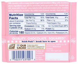 Ritter Sport Milk Chocolate with Strawberry Yogurt Filling, 3.52 oz (100g)