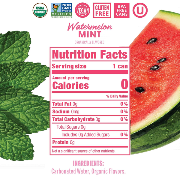Nixie Sparkling Water Watermelon Mint, 12 fl oz Can, 0 Calories, USDA Organic