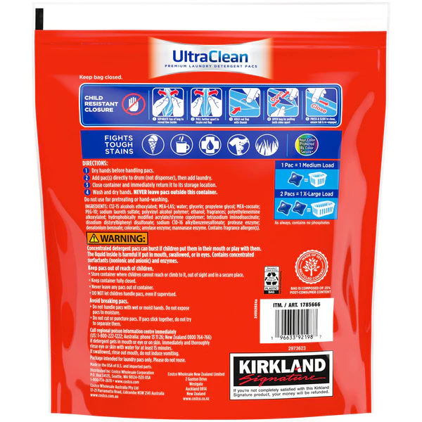 Kirkland Signature UltraClean Premium Laundry Detergent Pacs 152 ct Fresh Scent