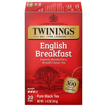 Thé noir English Breakfast de Twinings, sachets de thé emballés individuellement, 20 unités, saveur corsée et robuste, thé noir caféiné, à déguster chaud ou glacé
