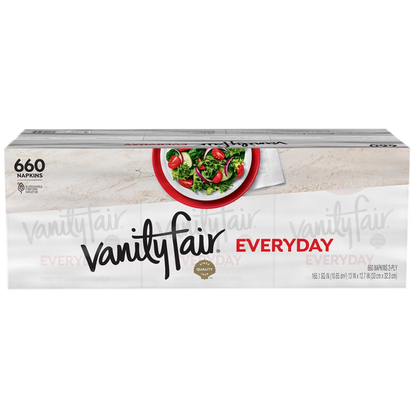Vanity Fair Everyday Casual Paper Napkins, 660 Count (6 Packs × 110), 2-Ply, White, 13" × 12.7"