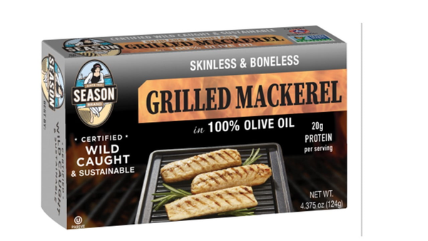 Maquereau grillé sans peau et sans arêtes de marque Season dans 100 % huile d'olive – 124 g