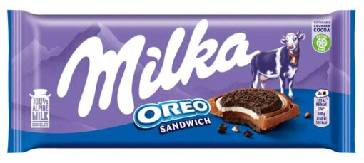 Milka Oreo Sandwich Chocolate Bar, Alpine Milk Chocolate with Mini Oreo Biscuits, 3.24 oz (92g)