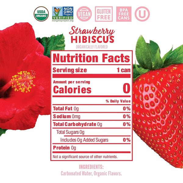 Nixie Organic Sparkling Water Strawberry Hibiscus, 12 fl oz Can, 0 Calories, USDA Organic