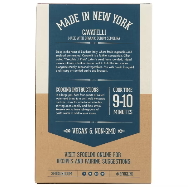 Sfoglini Cavatelli Organic American Grains Pasta 16 oz — USDA Organic Vegan