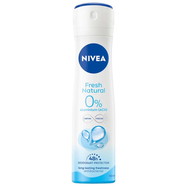 NIVEA Fresh Natural Deodorant Spray, 150mL (5.07 fl oz), 0% Aluminium, 48h Protection, Antibacterial