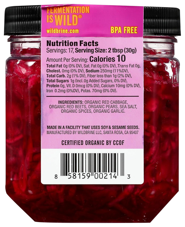 Wildbrine Red Beet & Cabbage Organic Kraut 18 oz — Probiotic, USDA Organic