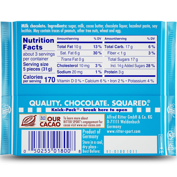 Ritter Sport Chocolat au Lait Alpin, 100g (3,52 oz)