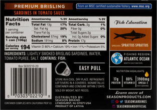 Season Brand Premium Brisling Sardines in Tomato Sauce – 3.75 oz