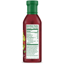 Vegan salad dressing bottle with nutrition facts, 0 calories, balsamic vinegar, apple cider vinegar, gluten-free