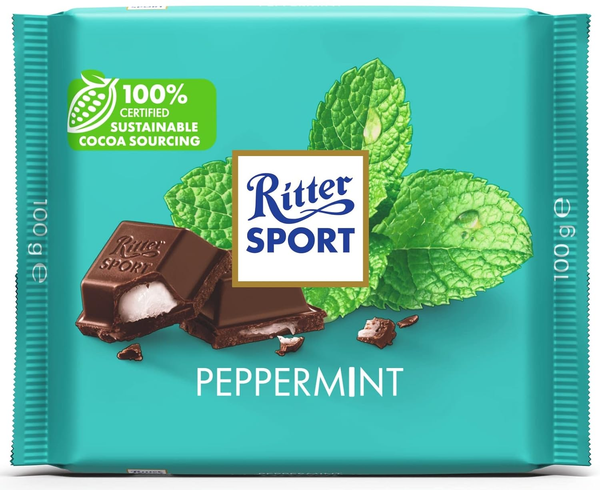 Ritter Sport Peppermint Dark Chocolate with Peppermint Filling, 3.52 oz (100g)