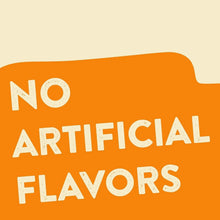 No artificial flavors text on orange background, natural product label graphic