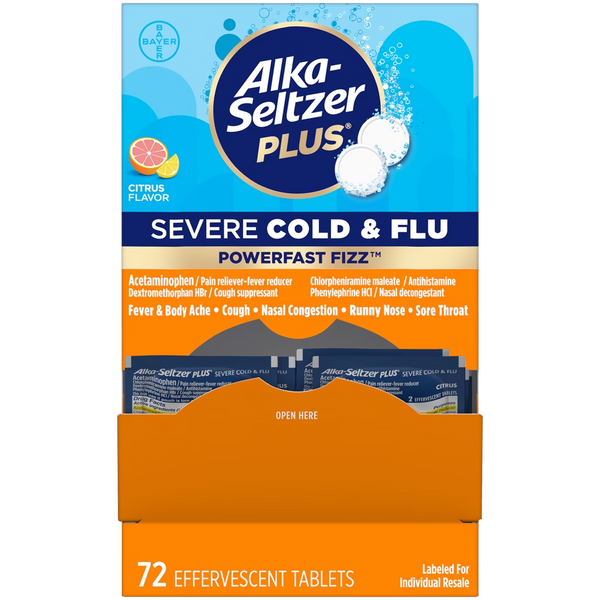 Alka-Seltzer Plus Severe Cold & Flu PowerFast Fizz 72 Tablets Citrus