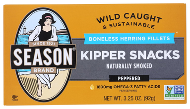 Season Brand Kipper Snacks Peppered Boneless Herring Fillets – 3.25 oz