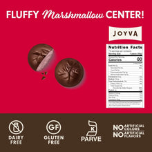 Joyva chocolate with fluffy marshmallow center, dairy free, gluten free, Parve, no artificial colors or flavors