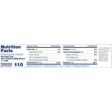 Nutrition facts label showing 110 calories, 25g protein, 1g fat per 3oz serving.