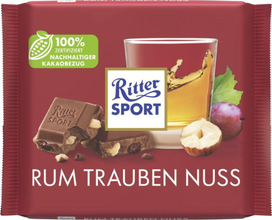 Ritter Sport Milk Chocolate with Rum Raisins & Hazelnuts, 3.52 oz (100g)