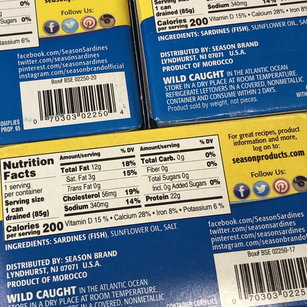 Sardines de marque Season à l'huile de tournesol, sel ajouté – 124 g