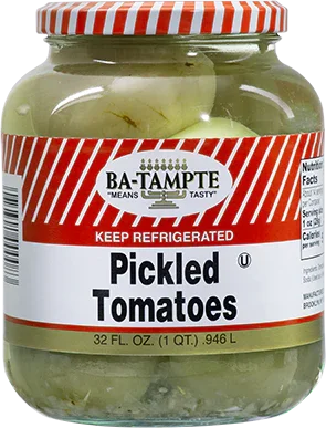 Ba-Tampte Pickled Tomatoes in glass jar, 32 oz, keep refrigerated — premium imported snack