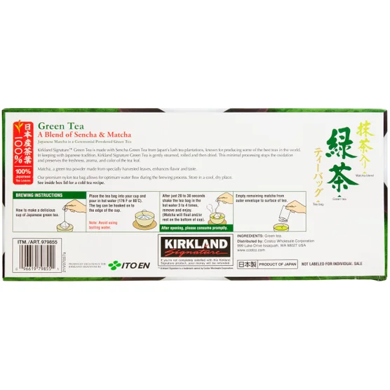 Kirkland Signature Green Tea Sencha & Matcha Blend, 100 Tea Bags, 5.29 oz