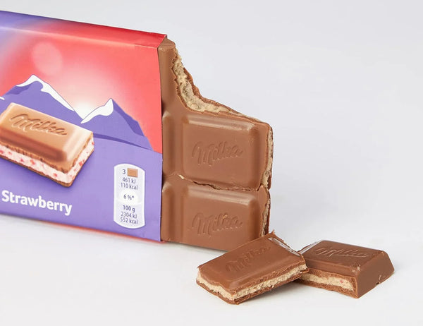 Milka Strawberry Chocolate Bar, Alpine Milk with Strawberry Cream Filling, 3.5 oz (100g)