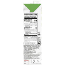 Organic coconut milk beverage carton with nutrition facts, gluten-free, dairy-free, 45 calories per serving