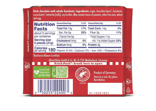 Ritter Sport Dark Chocolate with Whole Hazelnuts, 3.52 oz (100g)