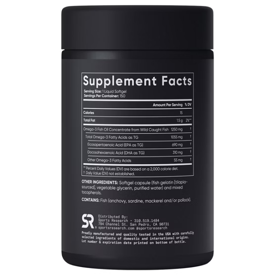 Sports Research Triple Strength Omega-3 Fish Oil 150 Softgels