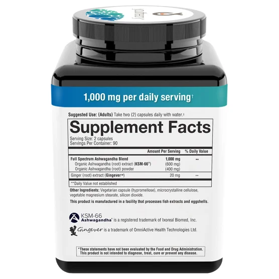 Youtheory Ashwagandha 1,000mg 180 Capsules | KSM-66 + Ginger