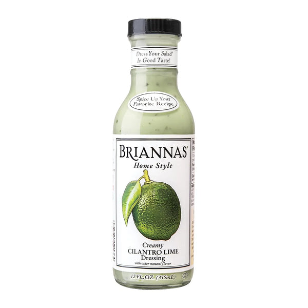 Briannas Creamy Cilantro Lime Dressing bottle, home style salad dressing with lime illustration
